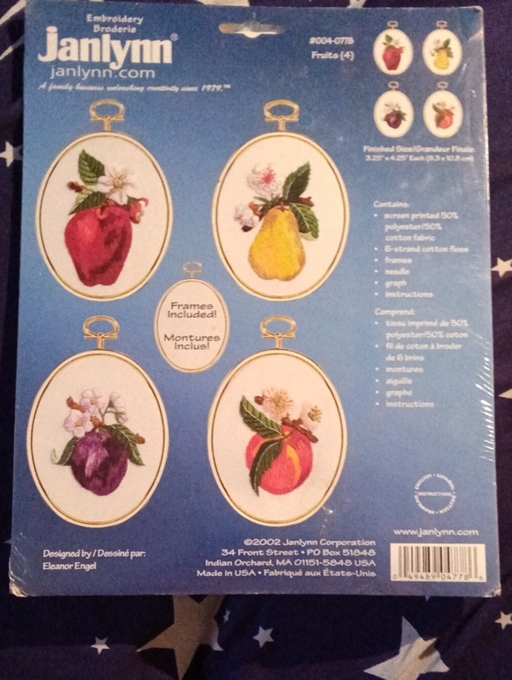 Vintage Janlynn Fruit Embroidery Wall Art Set - Red, Yellow, Purple, Pink 02'